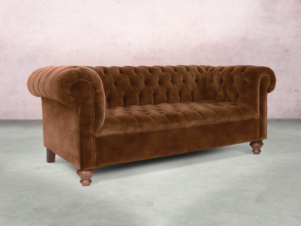 Elsa 3 Seat Chesterfield Sofa In Burnt Umber Vintage Velvet