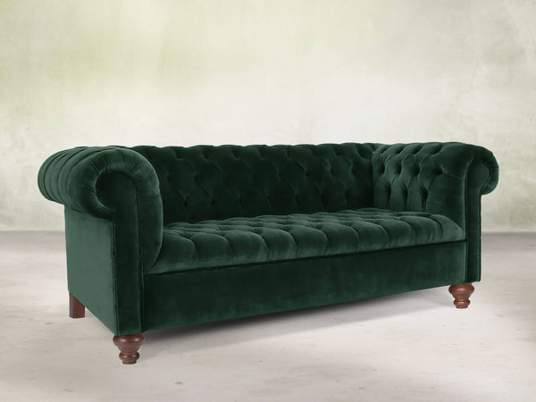 Elsa 3 Seat Chesterfield Sofa In Dark Green Lush Velvet