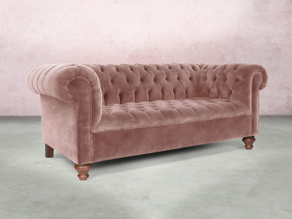 Elsa 3 Seat Chesterfield Sofa In Dusky Pink Vintage Velvet