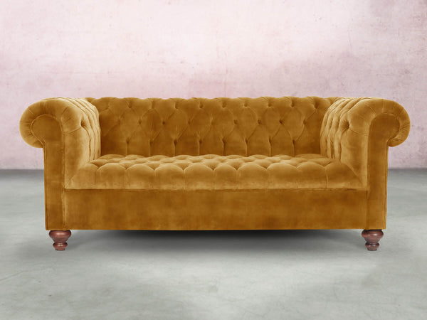 Elsa 3 Seat Chesterfield Sofa In Gold Vintage Velvet