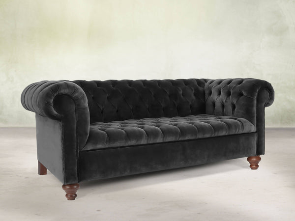 Elsa 3 Seat Chesterfield Sofa In Jet Black Lush Velvet