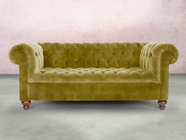 Elsa 3 Seat Chesterfield Sofa In Olive Vintage Velvet