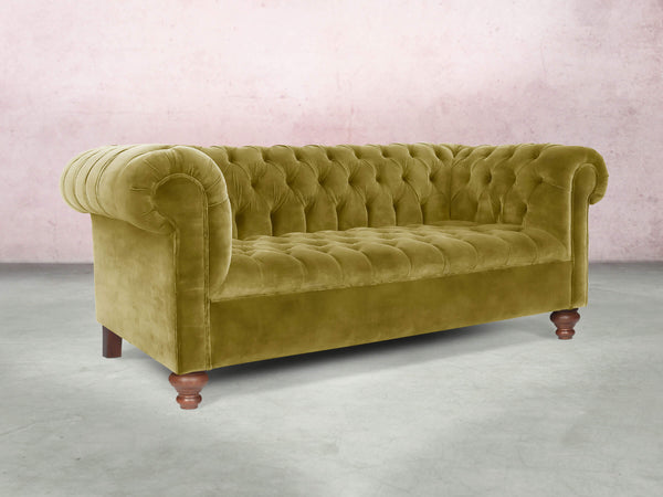 Elsa 3 Seat Chesterfield Sofa In Olive Vintage Velvet