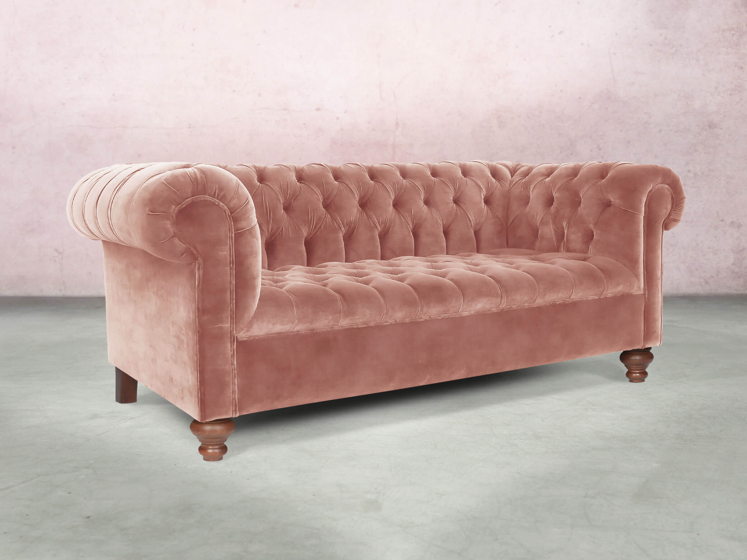 Elsa 3 Seat Chesterfield Sofa In Pink Blush Vintage Velvet