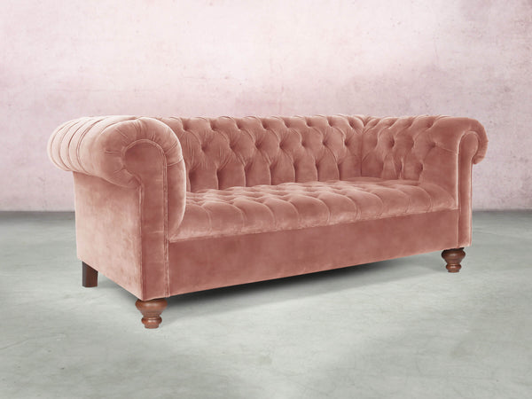 Elsa 3 Seat Chesterfield Sofa In Pink Blush Vintage Velvet