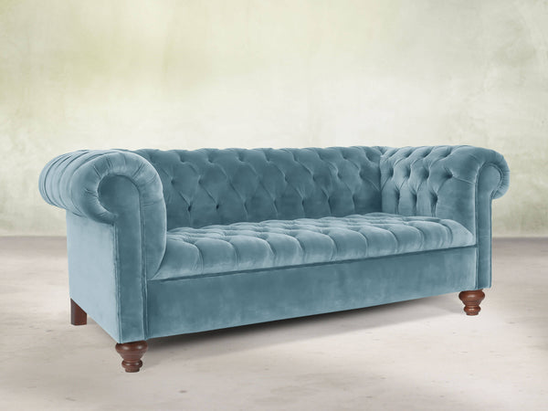 Elsa 3 Seat Chesterfield Sofa In Sky Lush Velvet