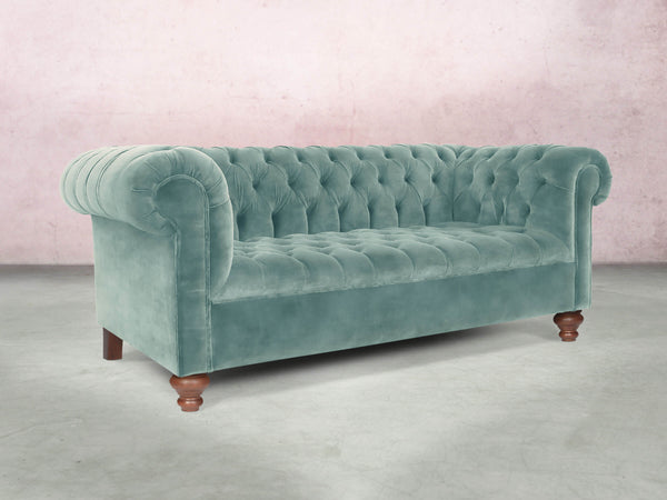 Elsa 3 Seat Chesterfield Sofa In Summer Mist Vintage Velvet