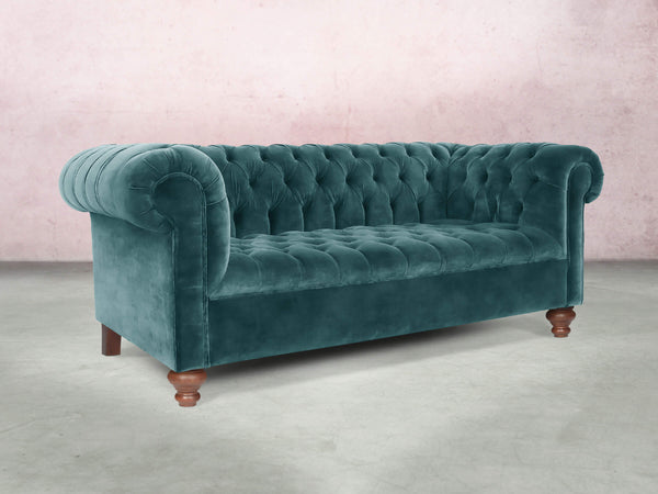 Elsa 3 Seat Chesterfield Sofa In Teal Vintage Velvet