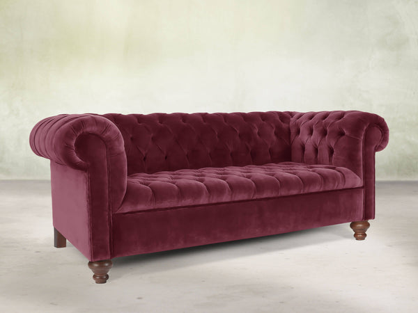 Elsa 3 Seat Chesterfield Sofa In Wine Lush Velvet