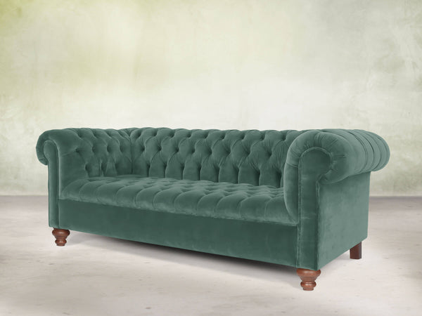 Elsa Bigger 3 Seat Chesterfield Sofa In Aqua Lush Velvet