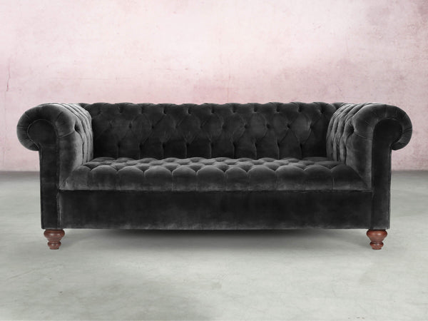 Elsa Bigger 3 Seat Chesterfield Sofa In Black Cat Vintage Velvet