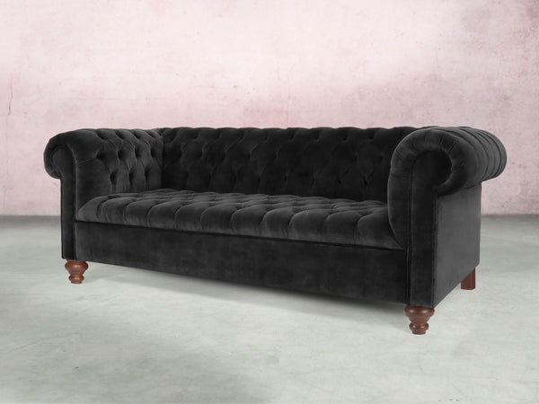 Elsa Bigger 3 Seat Chesterfield Sofa In Black Cat Vintage Velvet