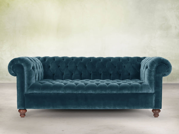 Elsa Bigger 3 Seat Chesterfield Sofa In Blue Lush Velvet