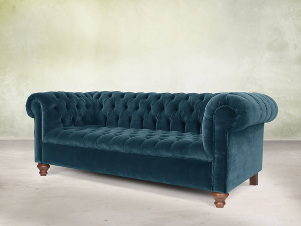 Elsa Bigger 3 Seat Chesterfield Sofa In Blue Lush Velvet