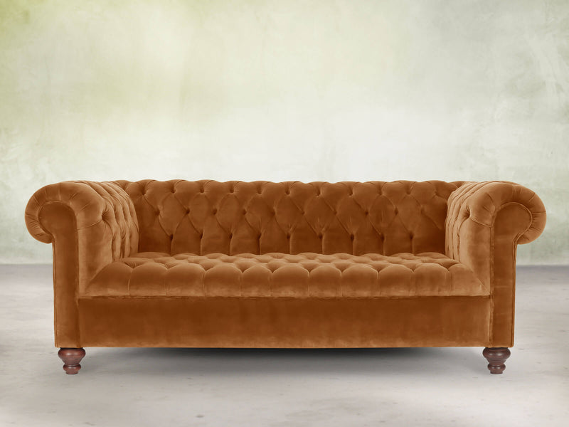 Elsa Bigger 3 Seat Chesterfield Sofa In Burnt Orange Lush Velvet