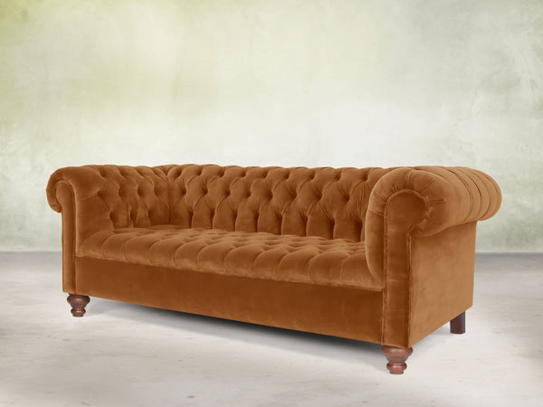 Elsa Bigger 3 Seat Chesterfield Sofa In Burnt Orange Lush Velvet