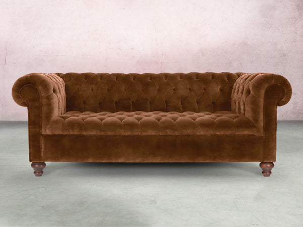 Elsa Bigger 3 Seat Chesterfield Sofa In Burnt Umber Vintage Velvet