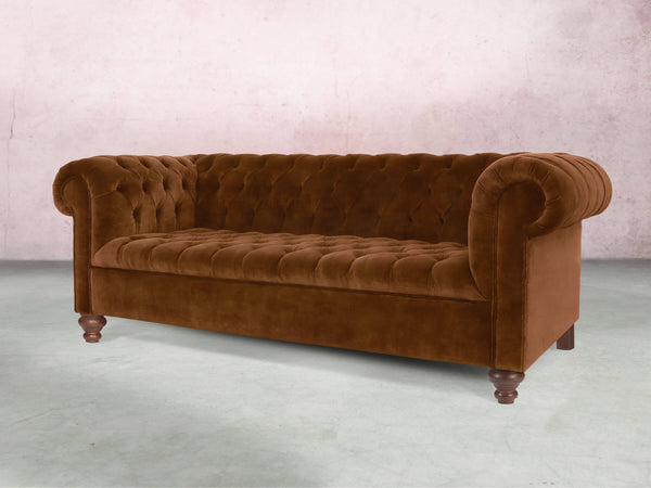 Elsa Bigger 3 Seat Chesterfield Sofa In Burnt Umber Vintage Velvet