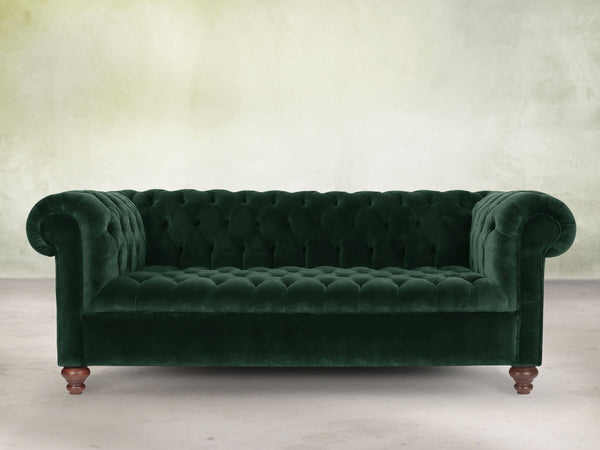 Elsa Bigger 3 Seat Chesterfield Sofa In Dark Green Lush Velvet