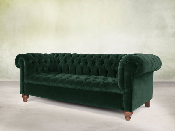 Elsa Bigger 3 Seat Chesterfield Sofa In Dark Green Lush Velvet