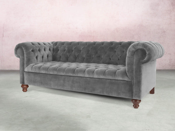 Elsa Bigger 3 Seat Chesterfield Sofa In Dove Vintage Velvet