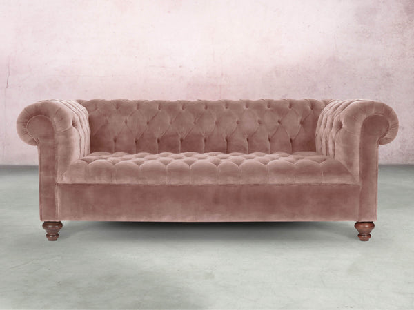 Elsa Bigger 3 Seat Chesterfield Sofa In Dusky Pink Vintage Velvet