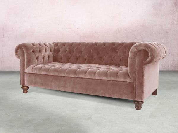 Elsa Bigger 3 Seat Chesterfield Sofa In Dusky Pink Vintage Velvet