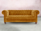 Elsa Bigger 3 Seat Chesterfield Sofa In Gold Vintage Velvet