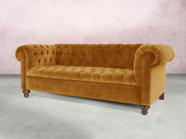 Elsa Bigger 3 Seat Chesterfield Sofa In Gold Vintage Velvet