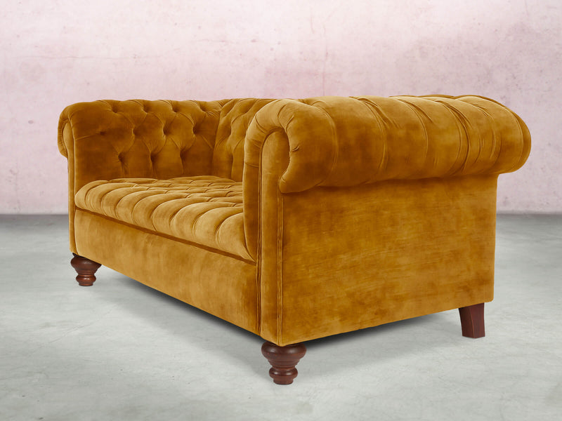 Elsa Bigger 3 Seat Chesterfield Sofa In Gold Vintage Velvet