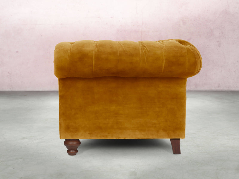 Elsa Bigger 3 Seat Chesterfield Sofa In Gold Vintage Velvet