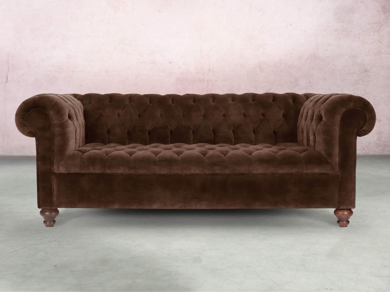 Elsa Bigger 3 Seat Chesterfield Sofa In Hickory Vintage Velvet