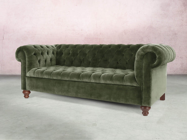 Elsa Bigger 3 Seat Chesterfield Sofa In Jade Vintage Velvet