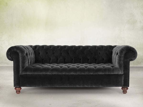 Elsa Bigger 3 Seat Chesterfield Sofa In Jet Black Lush Velvet