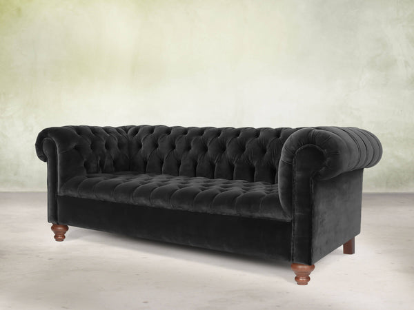 Elsa Bigger 3 Seat Chesterfield Sofa In Jet Black Lush Velvet