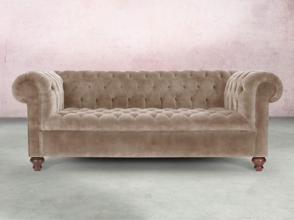 Elsa Bigger 3 Seat Chesterfield Sofa In Mocha Vintage Velvet