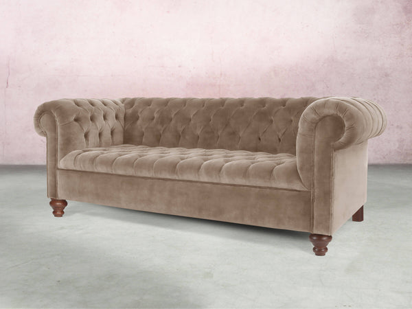 Elsa Bigger 3 Seat Chesterfield Sofa In Mocha Vintage Velvet