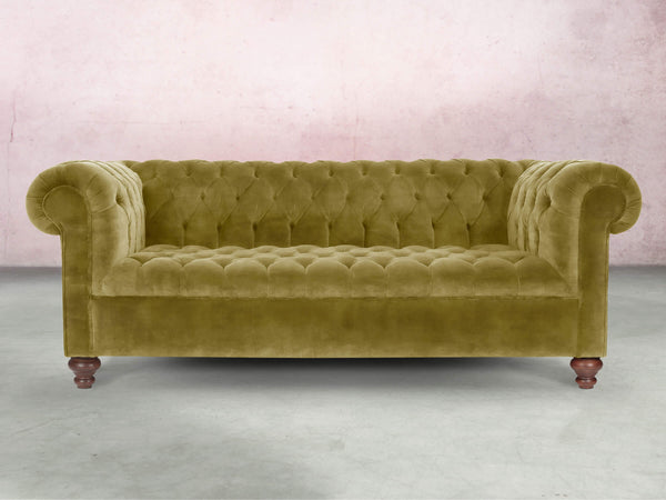 Elsa Bigger 3 Seat Chesterfield Sofa In Olive Vintage Velvet