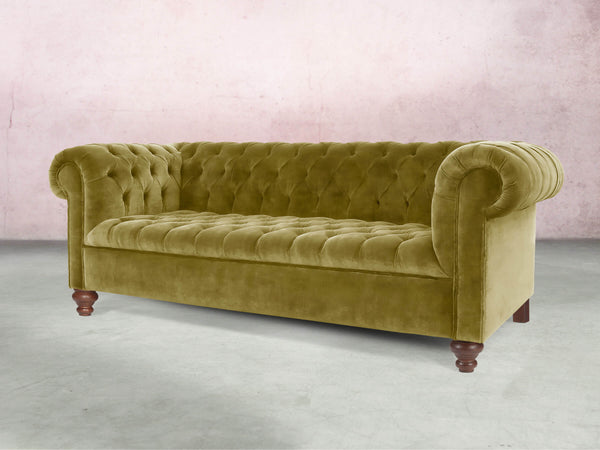 Elsa Bigger 3 Seat Chesterfield Sofa In Olive Vintage Velvet