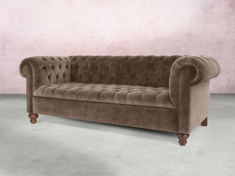 Elsa Bigger 3 Seat Chesterfield Sofa In Otter Vintage Velvet