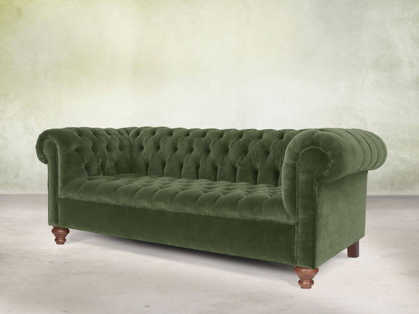 Elsa Bigger 3 Seat Chesterfield Sofa In Pine Lush Velvet