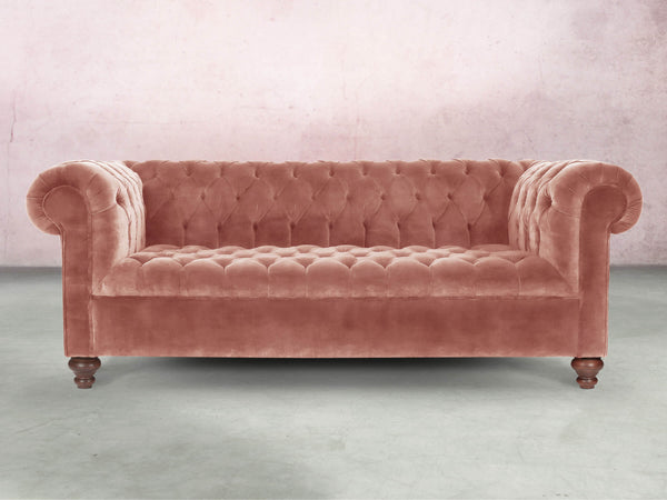 Elsa Bigger 3 Seat Chesterfield Sofa In Pink Blush Vintage Velvet