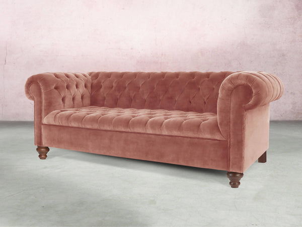 Elsa Bigger 3 Seat Chesterfield Sofa In Pink Blush Vintage Velvet