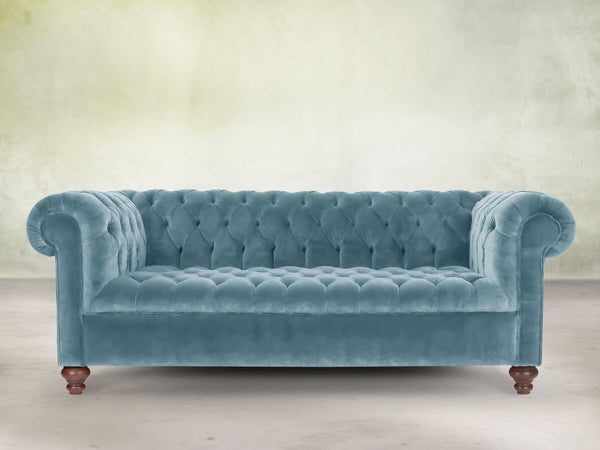 Elsa Bigger 3 Seat Chesterfield Sofa In Sky Lush Velvet