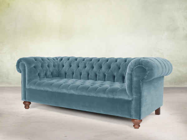 Elsa Bigger 3 Seat Chesterfield Sofa In Sky Lush Velvet