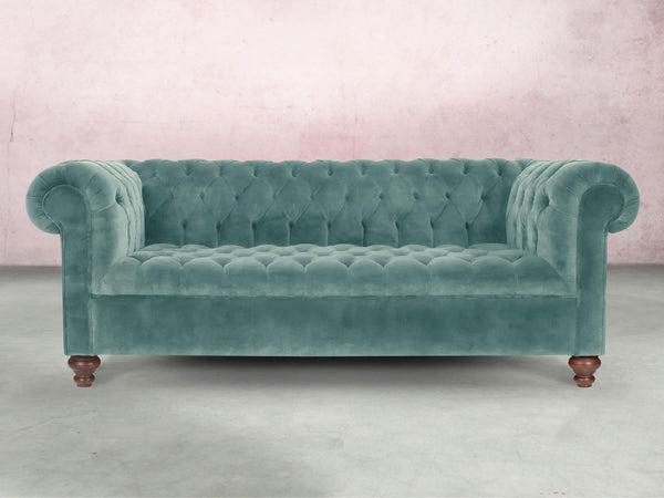 Elsa Bigger 3 Seat Chesterfield Sofa In Summer Mist Vintage Velvet