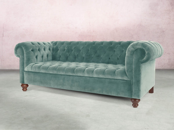 Elsa Bigger 3 Seat Chesterfield Sofa In Summer Mist Vintage Velvet