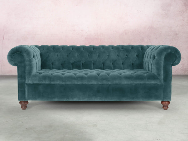 Elsa Bigger 3 Seat Chesterfield Sofa In Teal Vintage Velvet