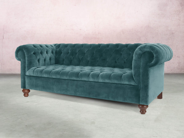 Elsa Bigger 3 Seat Chesterfield Sofa In Teal Vintage Velvet