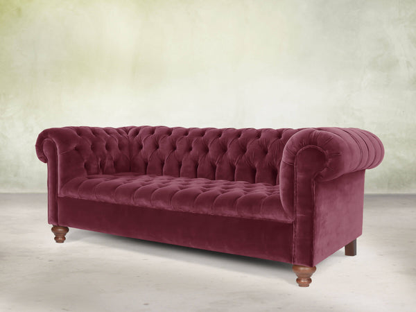 Elsa Bigger 3 Seat Chesterfield Sofa In Wine Lush Velvet